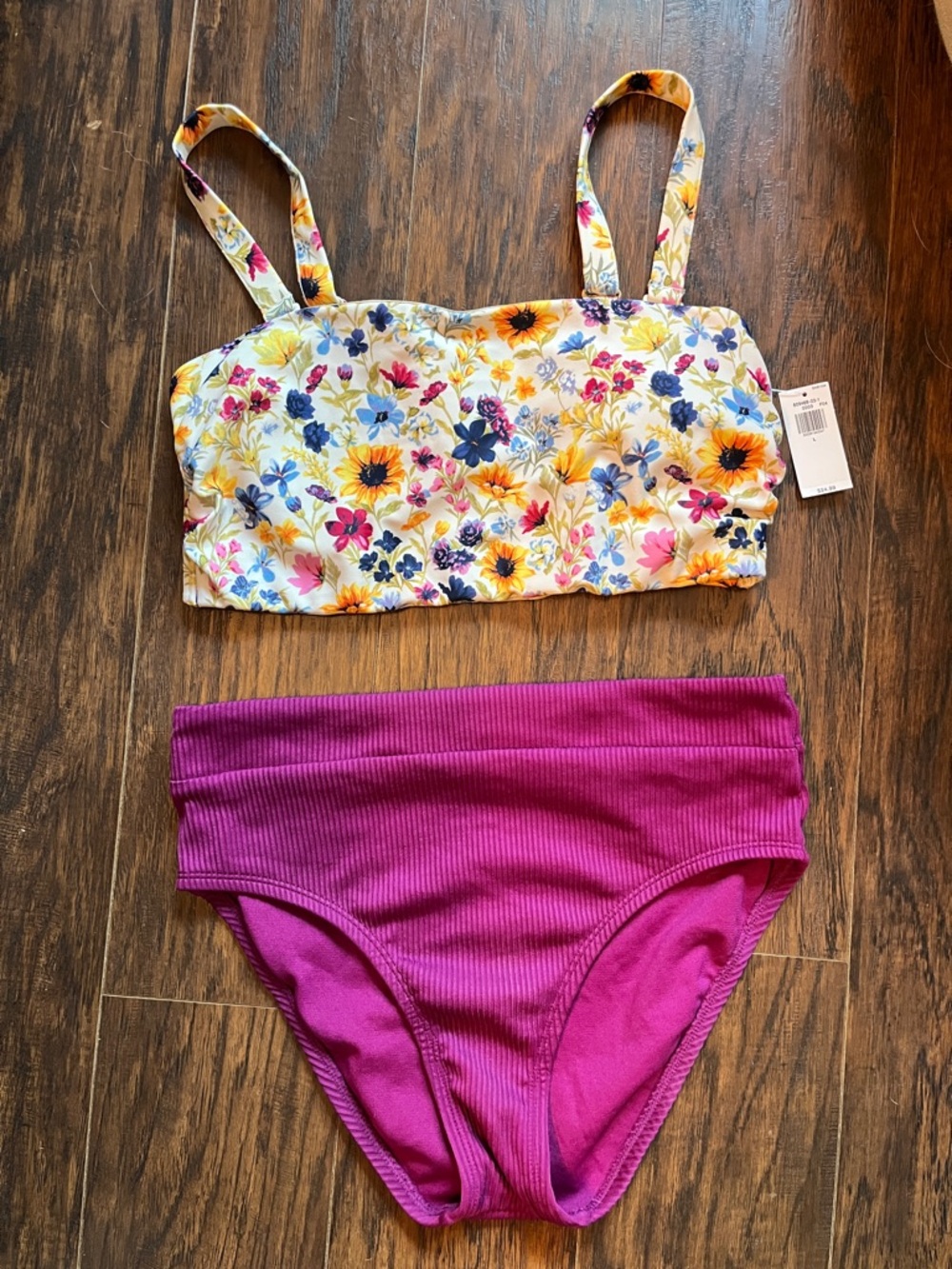 Old Navy White Floral Crop Swim Top with Apt 9 Magenta High-Waist Bottom